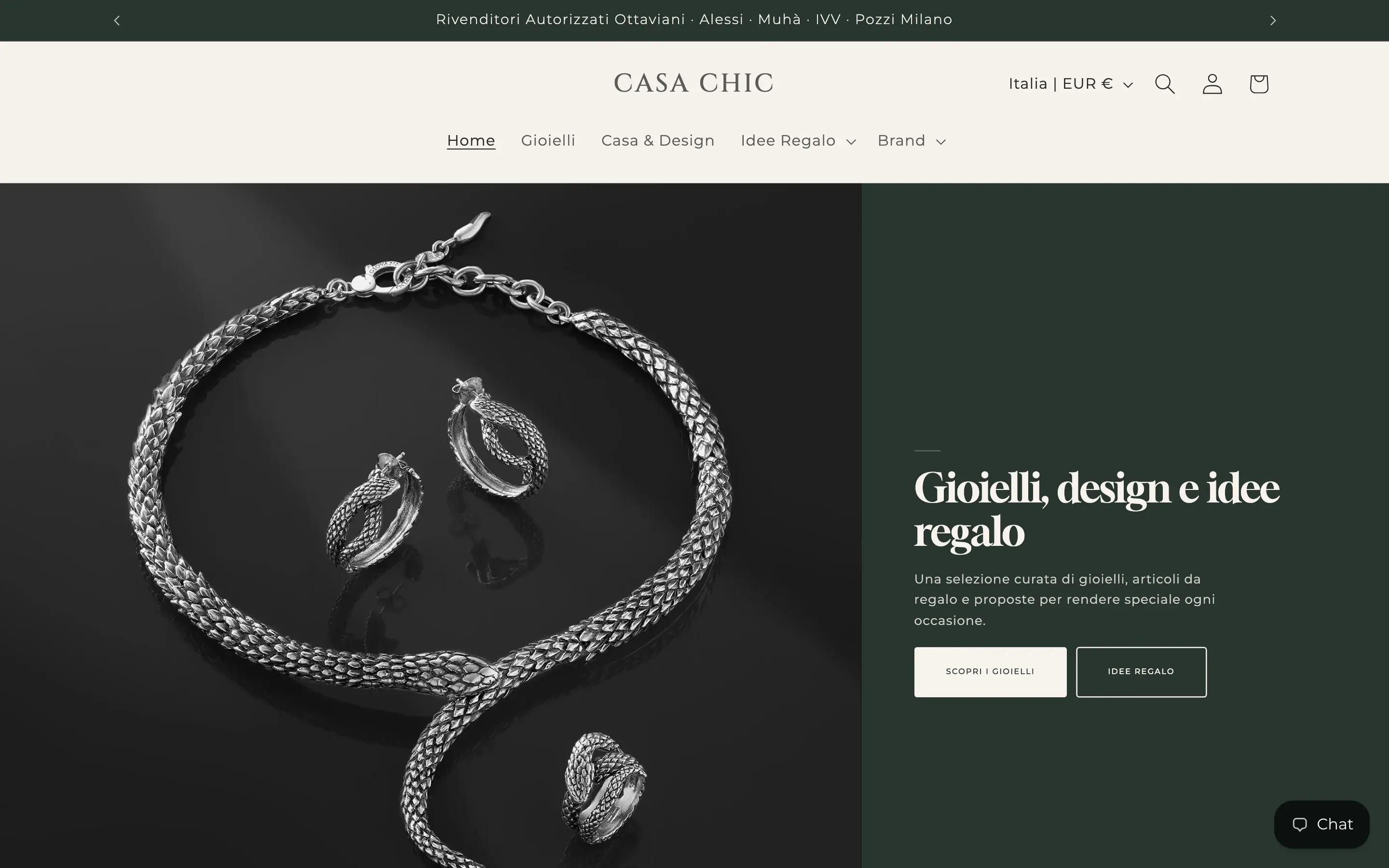 Home page di casachicsas.it, negozio online di gioielli e idee regalo